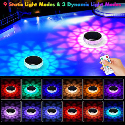 Lumière Piscine Flottante Solaire, 2 Pièce Lampes Solaires Flottantes pour Piscine avec Télécommande, 9 Couleurs et 3 Modes RGB,