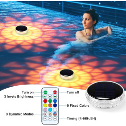 Lumière Piscine Flottante Solaire, 2 Pièce Lampes Solaires Flottantes pour Piscine avec Télécommande, 9 Couleurs et 3 Modes RGB,