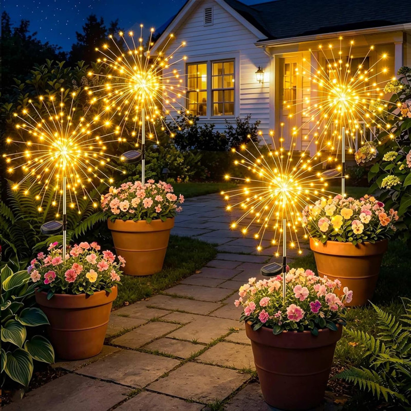 Joycome Lampe Solaire Exterieur 4 Pièces 120 LED Feux d'artifice Solaires, 8 Modes Lumière Solaires Extérieure IP65 Étanche pour