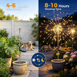 Joycome Lampe Solaire Exterieur 4 Pièces 120 LED Feux d'artifice Solaires, 8 Modes Lumière Solaires Extérieure IP65 Étanche pour