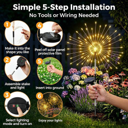 Joycome Lampe Solaire Exterieur 4 Pièces 120 LED Feux d'artifice Solaires, 8 Modes Lumière Solaires Extérieure IP65 Étanche pour