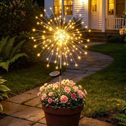 Joycome Lampe Solaire Exterieur 1 Pièces 120 LED Feux d'artifice Solaires, 8 Modes Lumière Solaires Extérieure IP65 Étanche pour