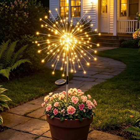 Joycome Lampe Solaire Exterieur 1 Pièces 120 LED Feux d'artifice Solaires, 8 Modes Lumière Solaires Extérieure IP65 Étanche pour