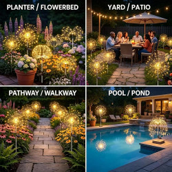 Joycome Lampe Solaire Exterieur 1 Pièces 120 LED Feux d'artifice Solaires, 8 Modes Lumière Solaires Extérieure IP65 Étanche pour