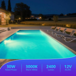 Projecteur Piscine LED PAR56, 30W Lampe Piscine PAR56 2400lm Non Dimmable, IP68 Étanche Remplie Résine Ampoule Spot pour Piscine