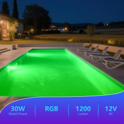Projecteur Piscine LED PAR56, 30W RGB Lampe Piscine Dimmable Couleur 1200lm, Minuteur 2/4/6H, Ampoule Piscines avec Télécommande