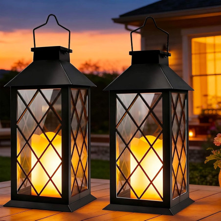 Cozymeow lanterne solaire exterieur 2 pièces verre trempé lanterne exterieur jardin lueur des bougies, étanche lampe solaire pou