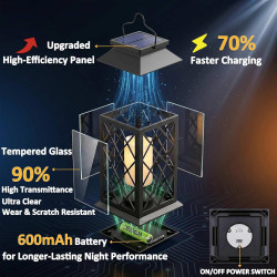 Cozymeow lanterne solaire exterieur 2 pièces verre trempé lanterne exterieur jardin lueur des bougies, étanche lampe solaire pou