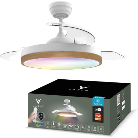Varin® Ventilateur Plafond avec Lumiere Intelligent, Tuya Wi-Fi, Ø 50 cm, Plafonnier Ventilateur avec 4 Douilles E27 (Sans Ampou