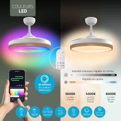 Varin® Ventilateur Plafond avec Lumiere Intelligent, Tuya Wi-Fi, Ø 50 cm, Plafonnier Ventilateur avec 4 Douilles E27 (Sans Ampou