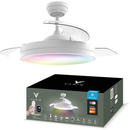 Varin® Ventilateur Plafond avec Lumiere Intelligent, Plafonnier Ventilateur Silencieux pour Chambre, Tuya Wi-Fi, LED 30W RGBW, Ø