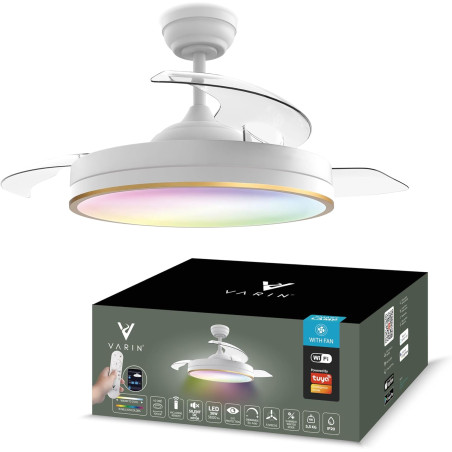 Varin® Ventilateur Plafond avec Lumiere Intelligent, Tuya Wi-Fi, Ø 50 cm, Plafonnier Ventilateur avec 4 Douilles E27 (Sans Ampou