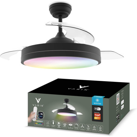 Varin® Ventilateur Plafond avec Lumiere Intelligent, Plafonnier Ventilateur Silencieux pour Chambre, Tuya Wi-Fi, LED 30W RGBW, Ø