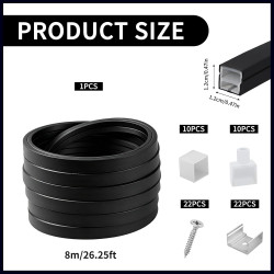 Profil LED en Silicone Flexible,Profilé LED 8m,Profilé LED en Silicone Etanche,Encastré LED pour Panneau Acoustique,Rail LEDs po