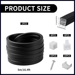 Profil LED en Silicone Flexible,Profilé LED 5m,Profilé LED en Silicone Etanche,Encastré LED pour Panneau Acoustique,Rail LEDs po