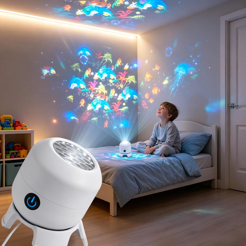 Projecteur LED dynamique rotatif, veilleuse rotative avec socle, rotation à 360 °, océan et flocon de neige, lampe de projection