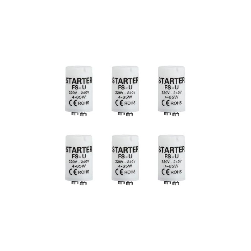 6 Pièces Starter Néon 4-65W, 220-240V Starter Tube Fluorescent 4-65W Démarreur de Remplacement pour Tubes Néon Lampes Fluorescen