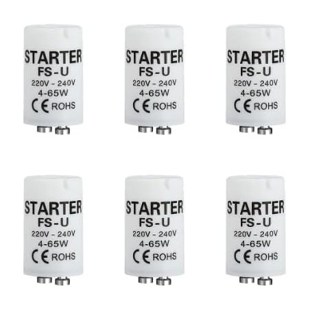6 Pièces Starter Néon 4-65W, 220-240V Starter Tube Fluorescent 4-65W Démarreur de Remplacement pour Tubes Néon Lampes Fluorescen