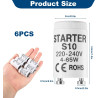 6 Pièces Starter Néon 4-65W, 220-240V Starter Tube Fluorescent 4-65W Démarreur de Remplacement pour Tubes Néon Lampes Fluorescen
