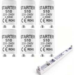 6 Pièces Starter Néon 4-65W, 220-240V Starter Tube Fluorescent 4-65W Démarreur de Remplacement pour Tubes Néon Lampes Fluorescen