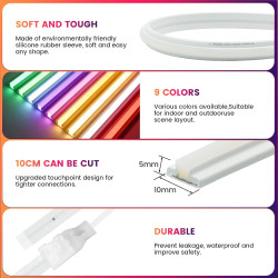 Dimmable Lumière au néon LED COB, Bande LED IP65 Etanche Bande Lumineuse 220V Super Lumineux 240 LEDS/M Autocollant Flex Bande l