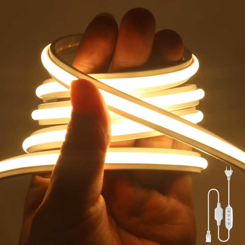 Dimmable Lumière au néon LED COB, Bande LED IP65 Etanche Bande Lumineuse 220V Super Lumineux 240 LEDS/M Autocollant Flex Bande l