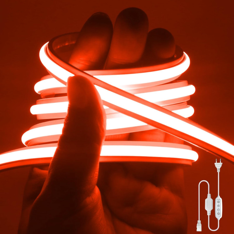 Dimmable Lumière au néon LED COB, Bande LED IP65 Etanche Bande Lumineuse 220V Super Lumineux 240 LEDS/M Autocollant Flex Bande l