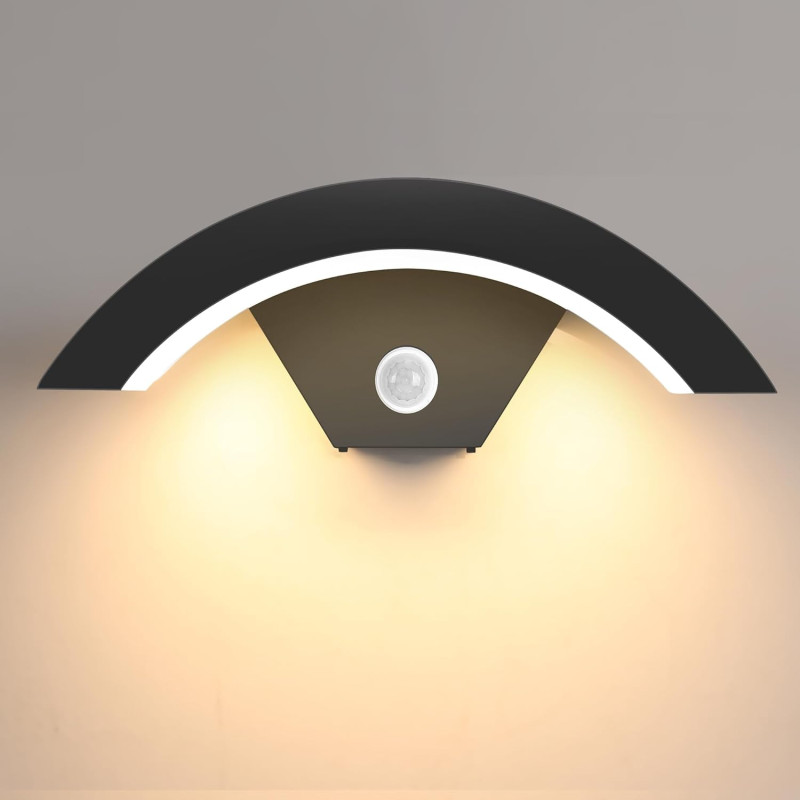 Jiehe Applique Murale Exterieur avec Détecteur de Mouvement, 12W Lampe Murale LED, Éclairage Mural Etanche IP65 Exterieur/Interi