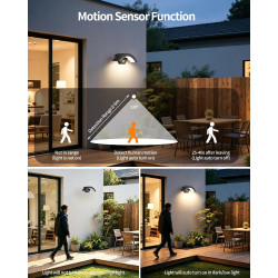 Jiehe Applique Murale Exterieur avec Détecteur de Mouvement, 12W Lampe Murale LED, Éclairage Mural Etanche IP65 Exterieur/Interi