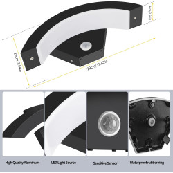 Jiehe Applique Murale Exterieur avec Détecteur de Mouvement, 12W Lampe Murale LED, Éclairage Mural Etanche IP65 Exterieur/Interi