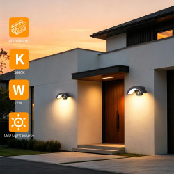 Jiehe Applique Murale Exterieur avec Détecteur de Mouvement, 12W Lampe Murale LED, Éclairage Mural Etanche IP65 Exterieur/Interi