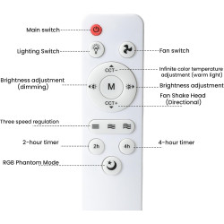 Ventilateur de Plafond avec Lumière et Telecommande, 52CM 40W LED Lampe Ventilateur Plafond Dimmable avec 3 Couleurs & 3 Vitesse