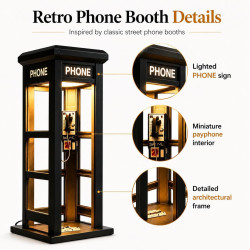 Lampe de table rétro pour cabine téléphonique, mini cabine téléphonique vintage, lumière d'accentuation LED chaude, style classi