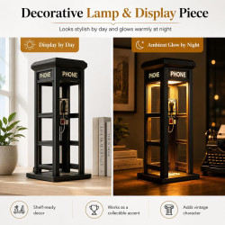 Lampe de table rétro pour cabine téléphonique, mini cabine téléphonique vintage, lumière d'accentuation LED chaude, style classi
