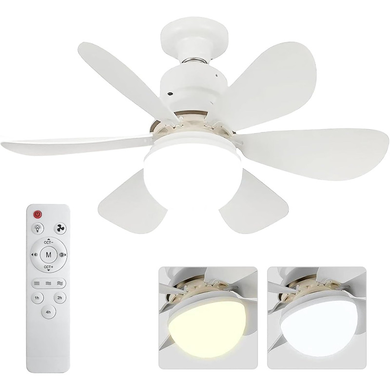 Ventilateur de Plafond avec Lumière et Telecommande, 52cm Dimmable LED Ventilateur Plafond, 40W Lustre Ventilateurs de Plafond a