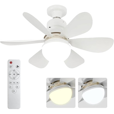 Ventilateur de Plafond avec Lumière et Telecommande, 52cm Dimmable LED Ventilateur Plafond, 40W Lustre Ventilateurs de Plafond a