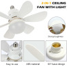Ventilateur de Plafond avec Lumière et Telecommande, 52cm Dimmable LED Ventilateur Plafond, 40W Lustre Ventilateurs de Plafond a