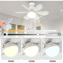 Ventilateur de Plafond avec Lumière et Telecommande, 52cm Dimmable LED Ventilateur Plafond, 40W Lustre Ventilateurs de Plafond a
