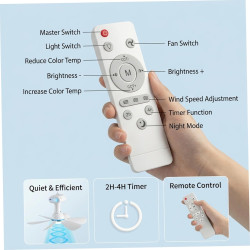Ventilateur de plafond solaire portable avec télécommande, batterie 6000 mAh et panneau 6 W, idéal pour une utilisation intérieu