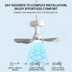 Ventilateur de plafond solaire portable avec télécommande, batterie 6000 mAh et panneau 6 W, idéal pour une utilisation intérieu