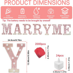 Lot de 2031 lettres lumineuses Marry Me pour décoration de demande en mariage, 2000 pétales de rose, plaque Marry Me avec 24 bou