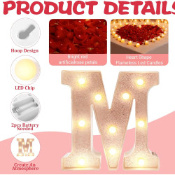 Lot de 2031 lettres lumineuses Marry Me pour décoration de demande en mariage, 2000 pétales de rose, plaque Marry Me avec 24 bou