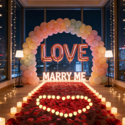 Lot de 2031 lettres lumineuses Marry Me pour décoration de demande en mariage, 2000 pétales de rose, plaque Marry Me avec 24 bou