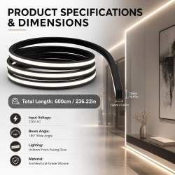 Profil en silicone pour bande LED 6M, Profil flexible 12x12mm, Diffuseur étanche pour bande LED, Cache en silicone pour panneaux