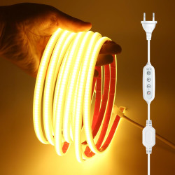 Dimmable Ruban LED COB avec Fonction Minuterie, Lumière au LED IP65 étanche 230V 288LEDs/m Silicone Bandeau Autocollant Flex Rub