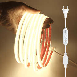 Dimmable Ruban LED COB avec Fonction Minuterie, Lumière au LED IP65 étanche 230V 288LEDs/m Silicone Bandeau Autocollant Flex Rub
