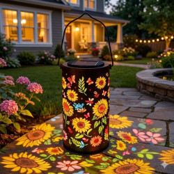 2 Pièces Lanterne Solaire d'extérieur,IP65 Étanche Lanterne Solaire pour Jardin,Lampe Décorative Jardin Suspendue Tournesol,Lamp