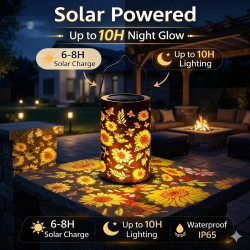 2 Pièces Lanterne Solaire d'extérieur,IP65 Étanche Lanterne Solaire pour Jardin,Lampe Décorative Jardin Suspendue Tournesol,Lamp