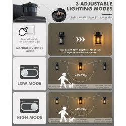 FTL Applique Extérieure avec Détecteur de Mouvement, 3 Modes E27 Lanterne Murale pour Extérieur, Noire Porche Luminaire Exterieu