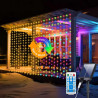 3 EN 1 Rideau lumineux solaire d'extérieur 3 x 3 m, guirlande lumineuse à 300 LED, 8 modes, rideau lumineux solaire étanche IP65